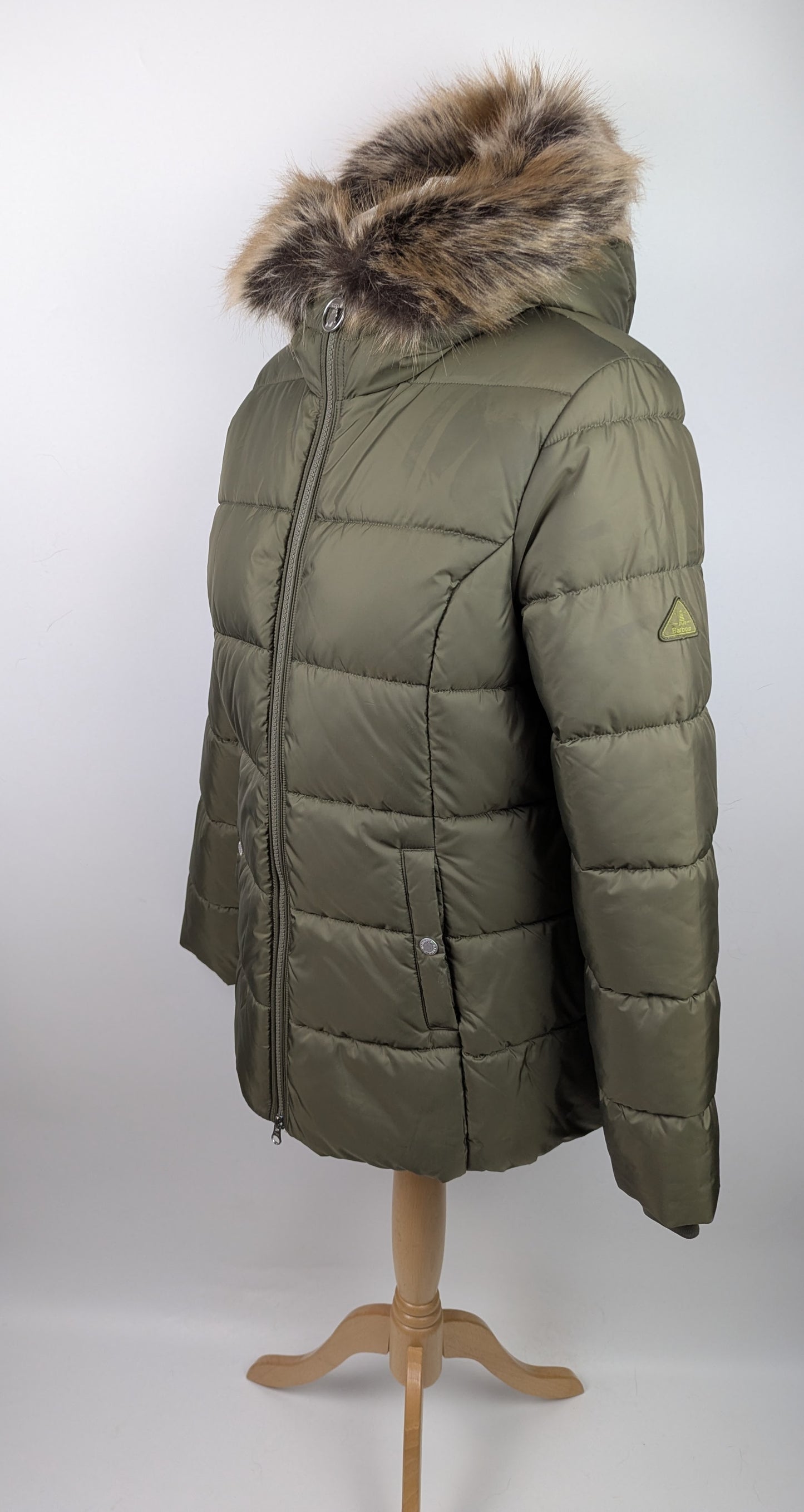Barbour Women's Midhurst Quilted Faux Fur Hood Short Puffer Jacket - Green