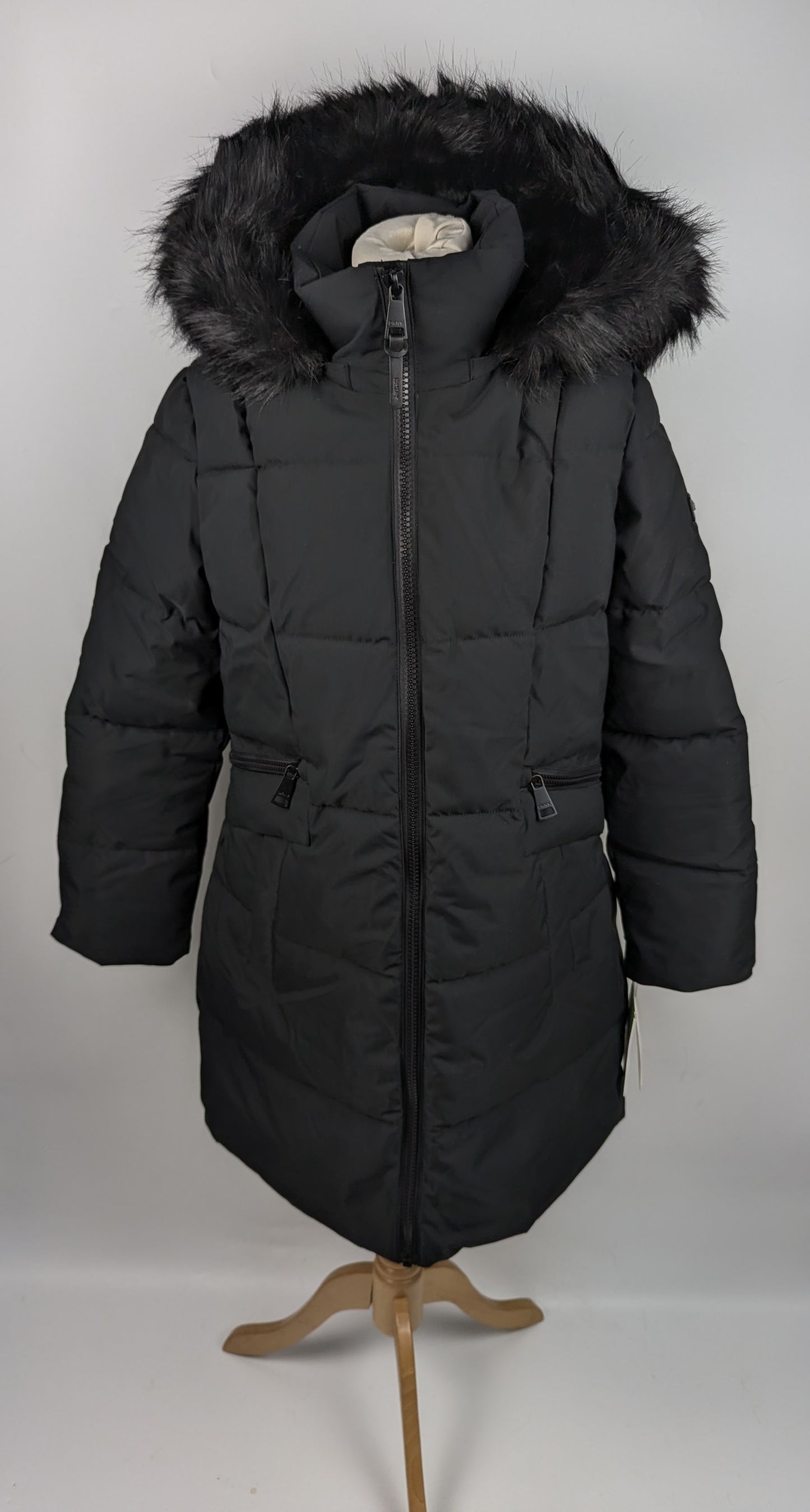 DKNY Women's Quilted Faux Hood Puffer Jacket - Black