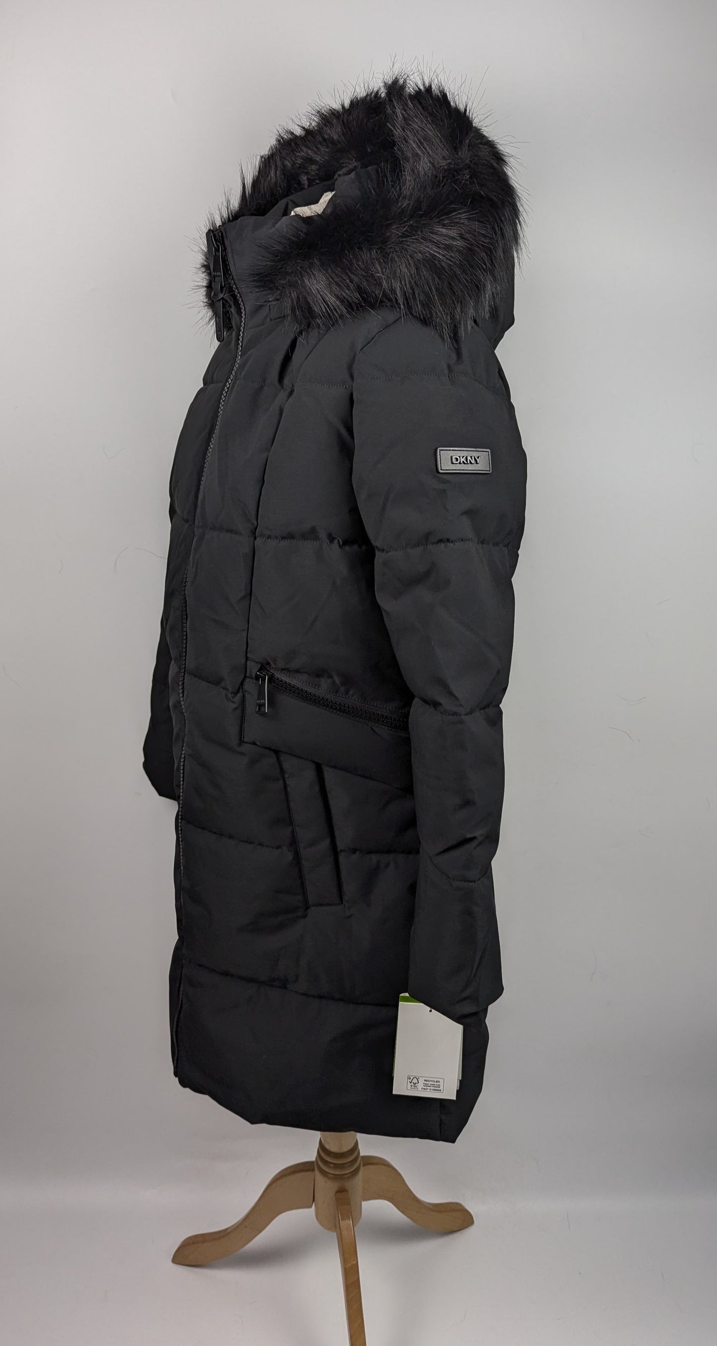 DKNY Women's Quilted Faux Hood Puffer Jacket - Black