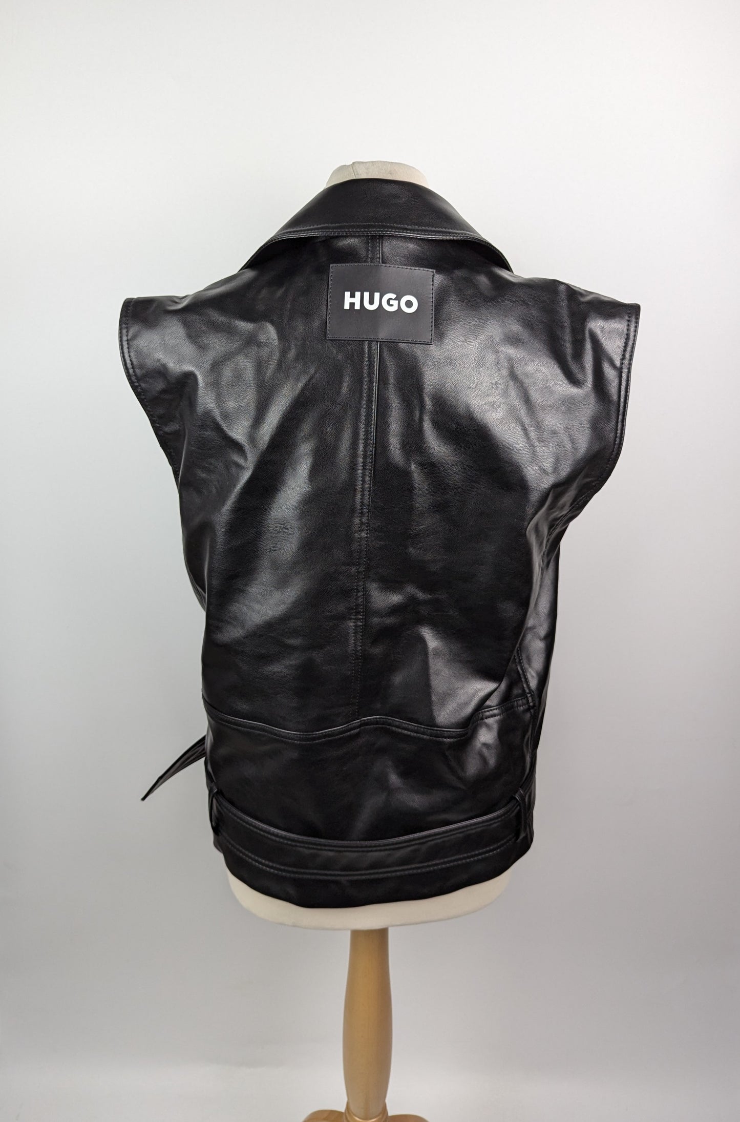 Hugo Womens Arebura-1 Faux Leather Sleeveless Jacket - Black