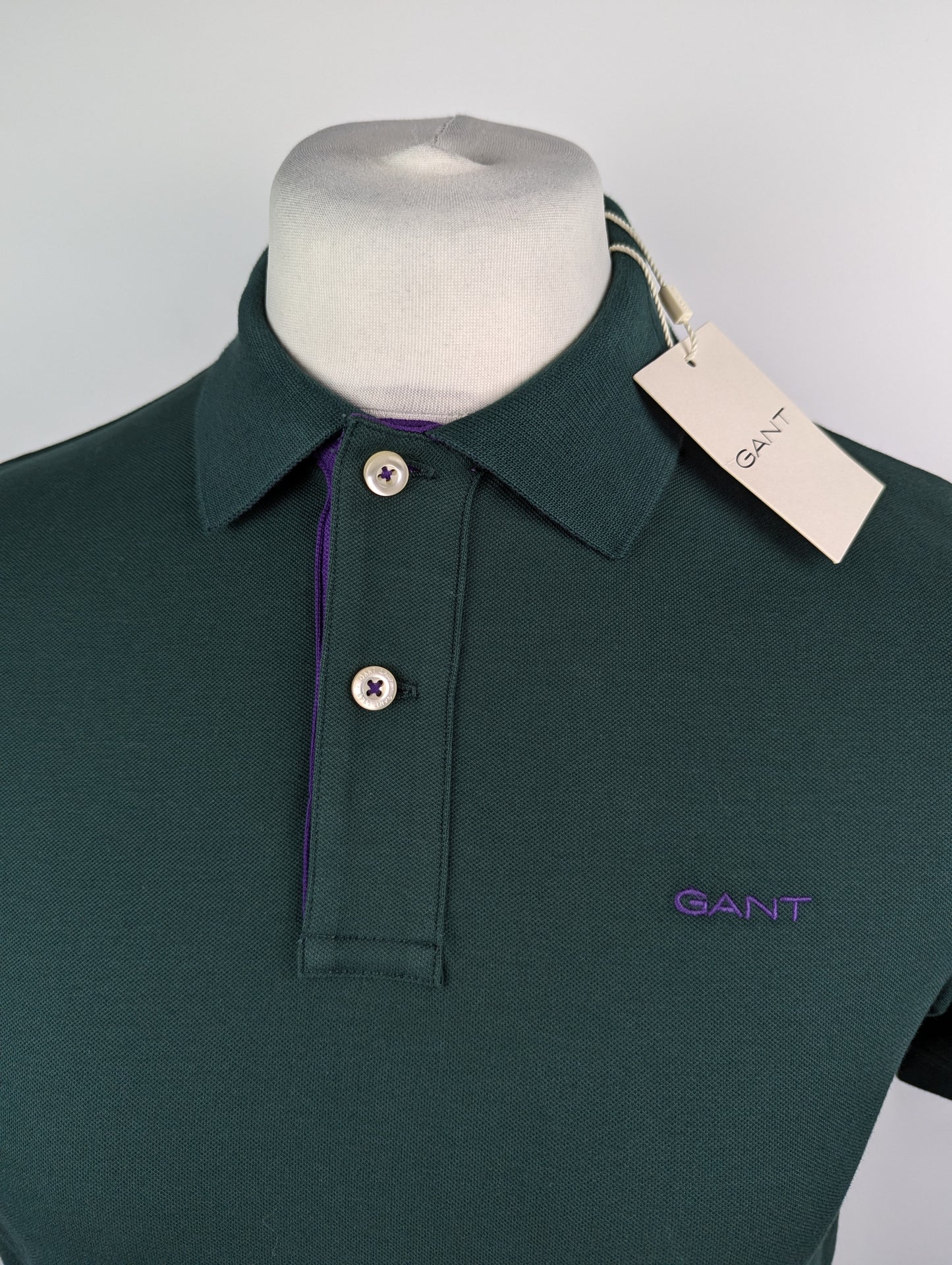 GANT Men's Contrast Piqué Polo Shirt - Tartan Green
