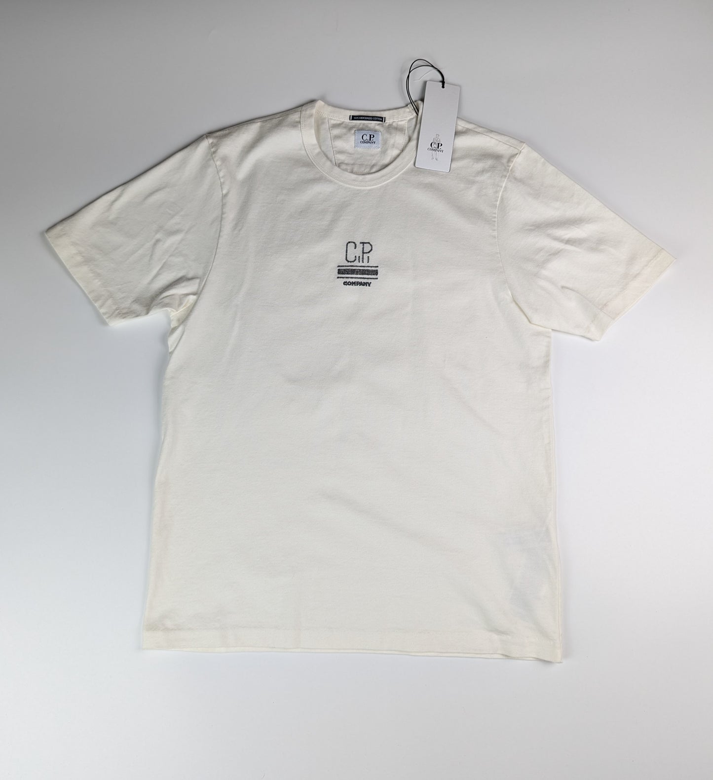 C.P. Company Mens Mercerized 30/2 Jersey Twisted Small Logo T-Shirt - White