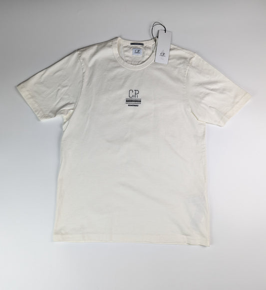 C.P. Company Mens Mercerized 30/2 Jersey Twisted Small Logo T-Shirt - White